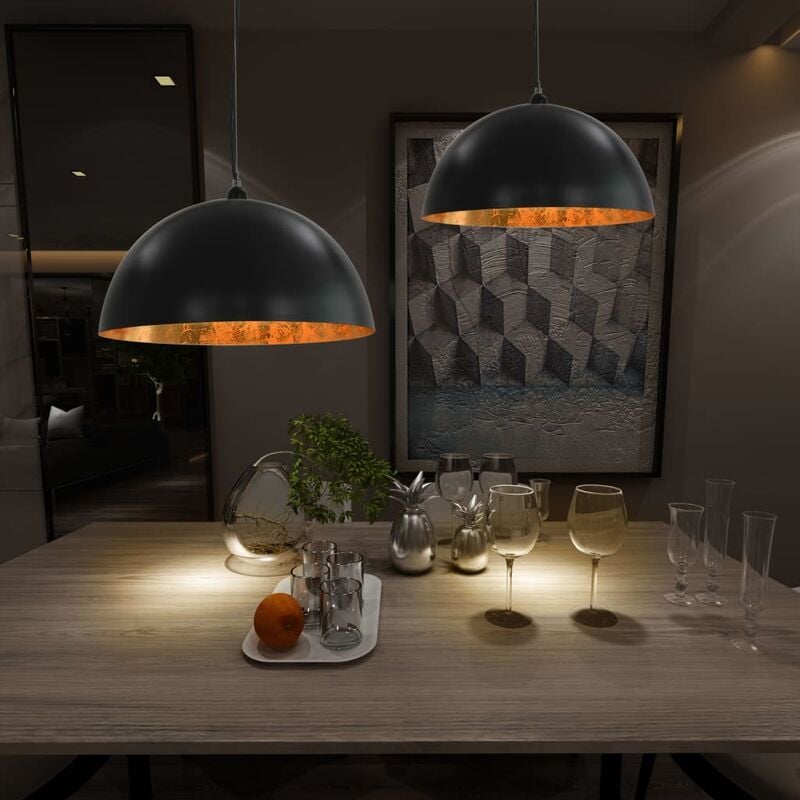 

Bh Design - Lámparas de techo 2 uds semiesféricas negro y dorado 50 cm E27