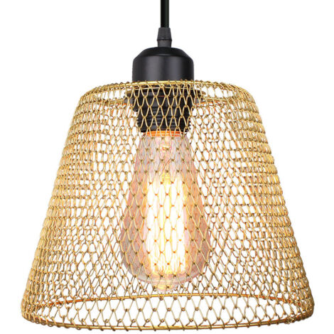 Lámparas de Techo de Metal Jaula 20cm Retro Lámpara de Suspensión Altura Ajustable E27 para Pasillo Salón Dormitorio, Dorado