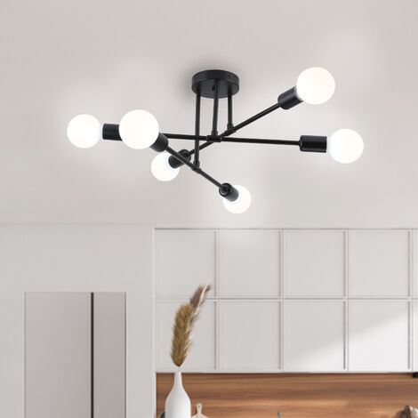 Lamparas de Techo Industrial, Lámpara de Araña Sputnik, Plafones para Dormitorio, Cocina, Pasillo, 6x E27, Negro (Sin Bombilla)