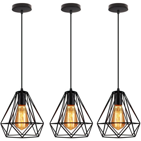 Lamparas de Techo Retro Lámpara Colgante Vintage - E27 Iluminación Colgante Metal Jaulas Industrial Diseño - Negro 3 Piezas