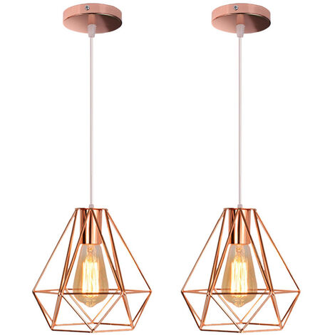 Lamparas de Techo Retro Lámpara Colgante Vintage - E27 Iluminación Colgante Metal Jaulas Industrial Diseño - Oro Rosa 2 Piezas