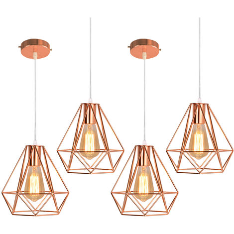 Lamparas de Techo Retro Lámpara Colgante Vintage - E27 Iluminación Colgante Metal Jaulas Industrial Diseño - Oro Rosa 4 Piezas