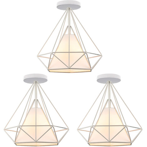 Lámparas de Techo Vintage, Industrial Metal Iluminación de Techo E27 en Estilo Jaula Para Sala de Estar, Cocina, Dormitorio, Pasillo, Patio, Ø 25cm, Blanco, 3 Luz