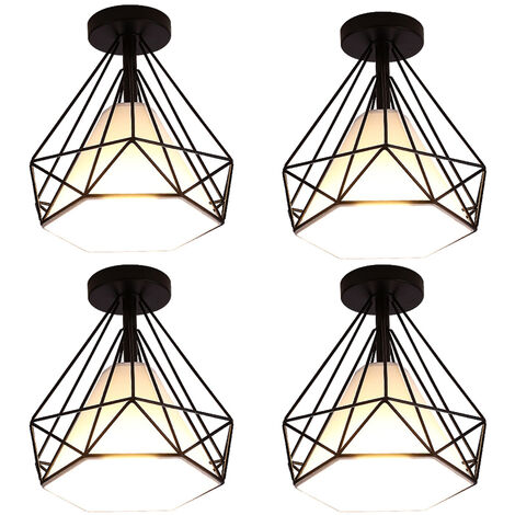 Lámparas de Techo Vintage, Industrial Metal Iluminación de Techo E27 en Estilo Jaula Para Sala de Estar, Cocina, Dormitorio, Pasillo, Patio, Ø 25cm, Negro, 4 Luz