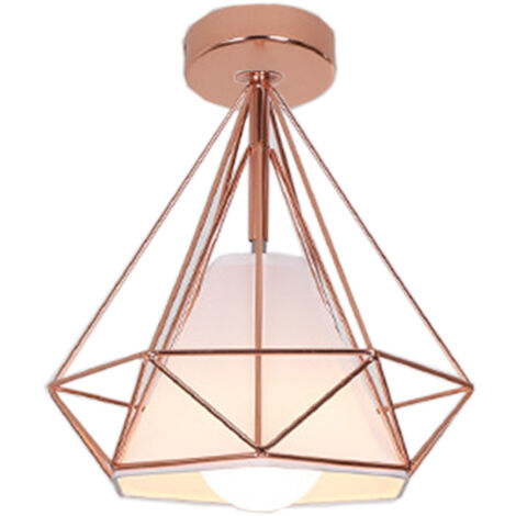 Lámparas de Techo Vintage, Industrial Metal Iluminación de Techo E27 en Estilo Jaula Para Sala de Estar, Cocina, Dormitorio, Pasillo, Patio, Ø 25cm, Oro Rosa, 1 Luz