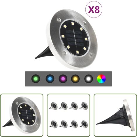 Lámparas LED -  Lámparas solares de suelo 8 unidades luces LED color RGB