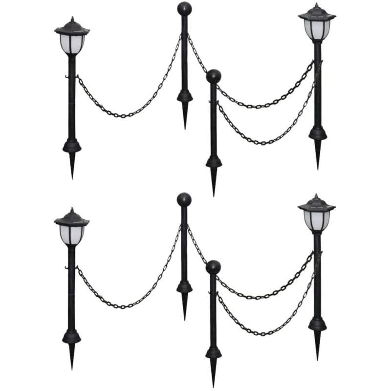 

Lámparas solares 4 uds con valla de cadena y postes - Negro - Vidaxl