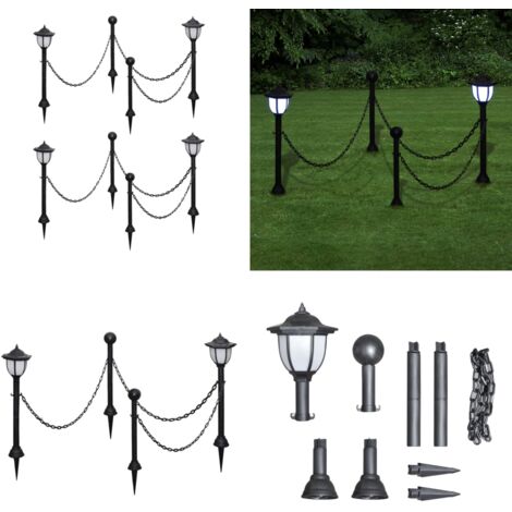 Lámparas solares 4 uds con valla de cadena y postes - Iluminación solar - Luces solares para jardín