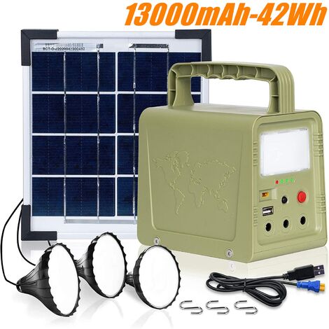 Lámparas solares Kits de generador de energía solar portátil con 3 bombillas LED - 13000mAh/42Wh