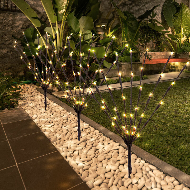 

Lámparas solares para decoración de jardín exterior Lámpara solar Lámpara solar con 3 ramas, pico de tierra marrón con interruptor, 1x LED, L 900 cm