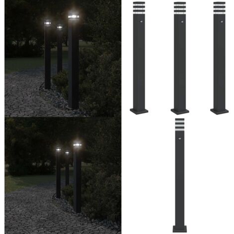 Lámparas suelo exterior con sensor 3 uds aluminio negro 110 cm - Lámparas de suelo - Sensor de movimiento