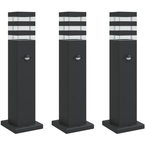 Lámparas suelo exterior con sensor 3 uds aluminio negro 50 cm vidaXL