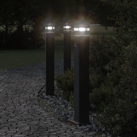 Lámparas suelo exterior con sensor 3 uds aluminio negro 80 cm