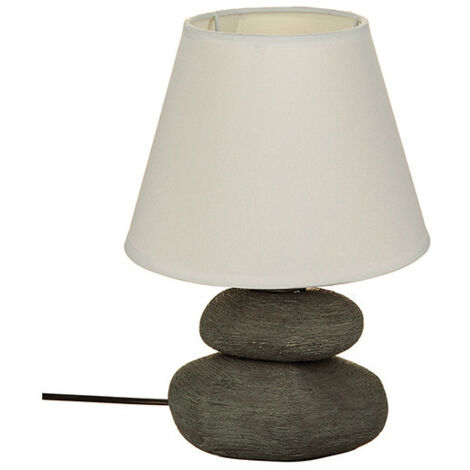 Lampe 3 galets en céramique à poser "Strie" - Gris/blanc - H 30 x D 16,5 cm - Livraison gratuite