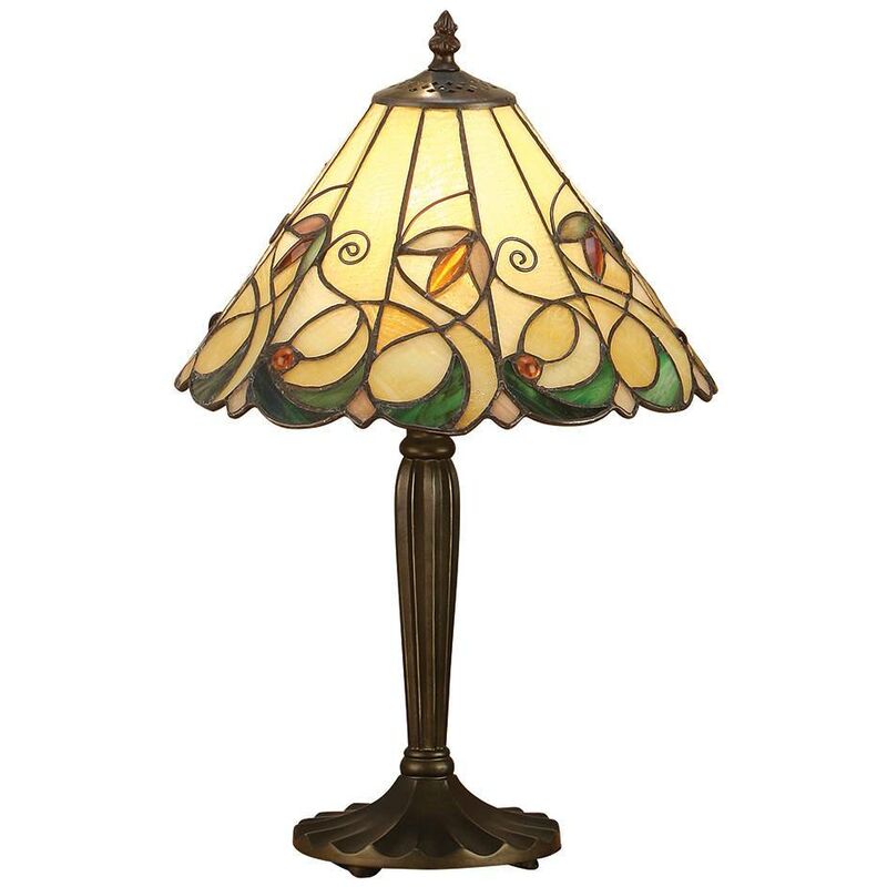 Interiors Jamelia - Petite lampe de table à 1 ampoule en verre Tiffany, peinture bronze foncé avec reflets, E27