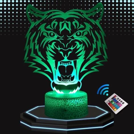 Lampe 3D LED - Animal Tigre - Veilleuse Multicolore - Télécommande - Design Tactile - Décoration Intérieure