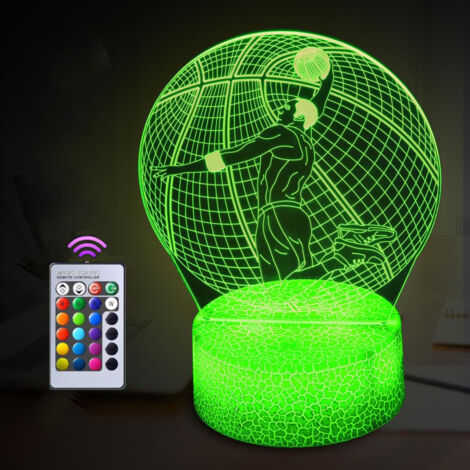 Lampe 3D - Veilleuse Basket En Forme De Ballon De Basket - 16 Couleurs RGB Avec Télécommande Et Capteur Tactile - Alimentation USB Ou Piles AA - 1 Pièce