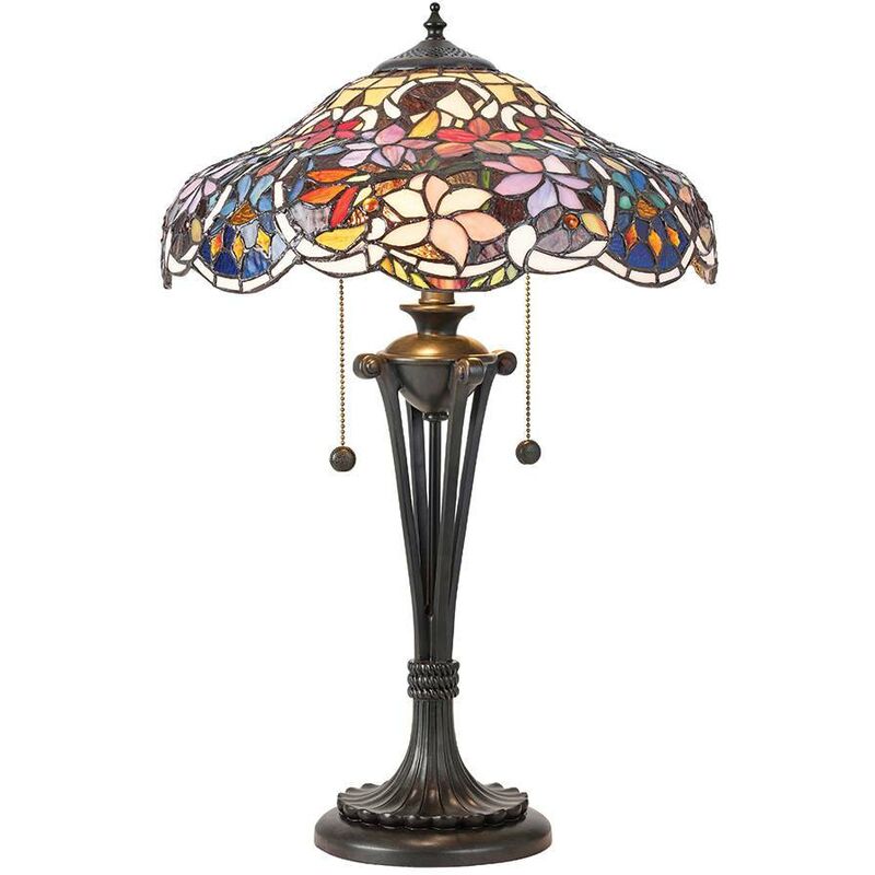 Interiors 1900 - Interiors Sullivan - Lampe de table moyenne à 2 lumières, bronze foncé, verre Tiffany, E27