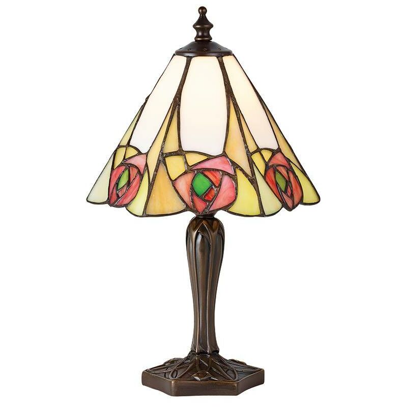 Interiors 1900 Lighting - Interiors Ingram - Petite lampe de table à 1 ampoule en verre Tiffany, peinture bronze foncé avec reflets, E14