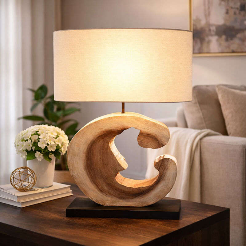 Lampe 55x20x61 cm avec pied en bois de suar et d'hévéa Lampe 55x20x61 cm avec pied en bois de suar et d'hévéa