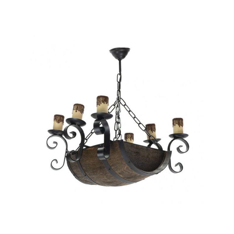Lampe-tonneau de plafond. 6 lumières. Dimensions (66x39cm). Lampe-tonneau de plafond. 6 lumières. Dimensions (66x39cm).