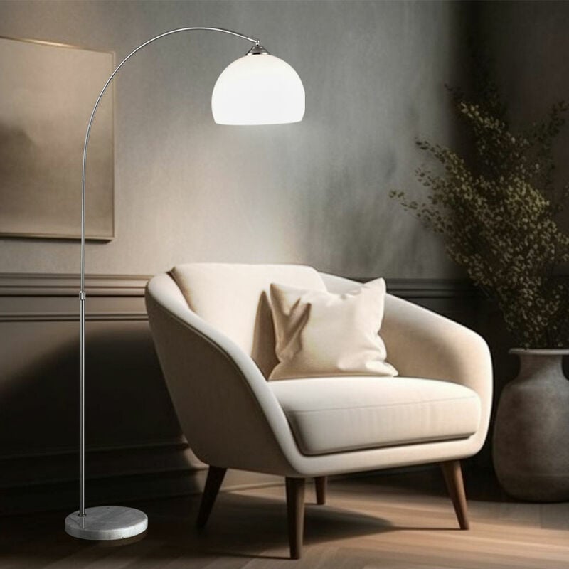 Lampe à arc lampadaire avec pied en marbre lampe à arc avec fonction télescopique blanc, réglable en hauteur, 1x E27, base dm 29cm hauteur totale