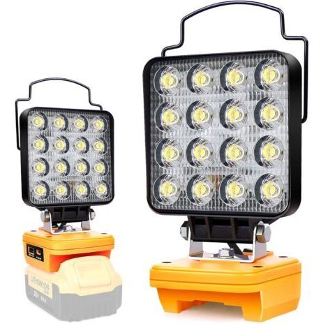Lampe à batterie adaptée à la lampe de travail LED sans fil DeWalt 20 V 48 W, batterie de phare LED à haute luminosité, phare sans fil avec chargement de type C et USB (sans batterie)