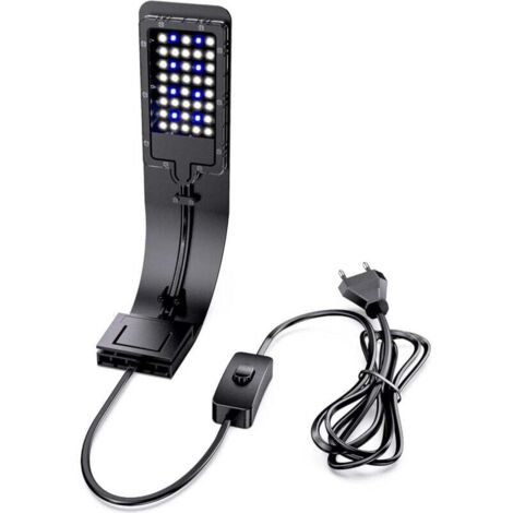 Lampe à clip pour aquarium, lampe d'aquarium ultra fine, avec lumière blanche et bleue, 40 lumières LED, 8 W, noir [Classe énergétique F]
