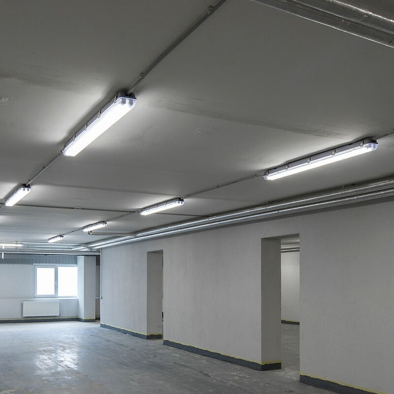 Lampe à diffuseur anti-humidité Plafonnier led Lampe de garage led anti-humidité Tube led, branchement en série, protégé contre les jets d'eau, 1x