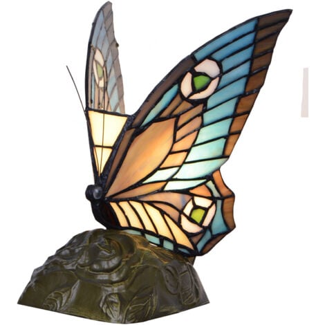 FIJALO Lampe à figurine papillon bleu Tiffany