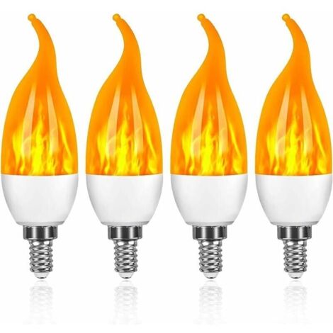 Lampe à flamme de bougie à LED, modèle de bulle de pointe de lampe à flamme de simulation de bulle de pointe, mode à trois vitesses de lumière jaune E14 4pcs