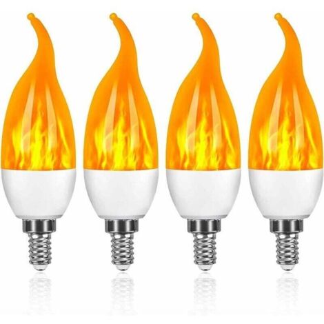 Lampe à flamme de bougie à LED, modèle de bulle de pointe de lampe à flamme de simulation de bulle de pointe, mode à trois vitesses de lumière jaune E14 4pcs