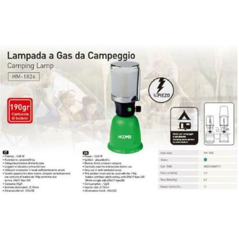 Lampe à Gaz De Camping 190 Gr 1600w Allumage Piezo Avec Abat-jour