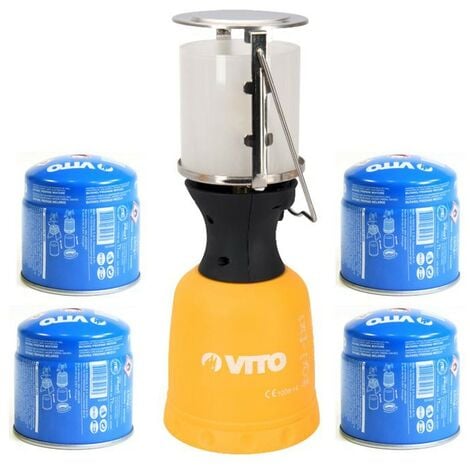 VITO GARDEN Lampe à gaz VITO + 4 Cartouches gaz 190gr Lanterne pour bouteille camping gaz 190g perçable