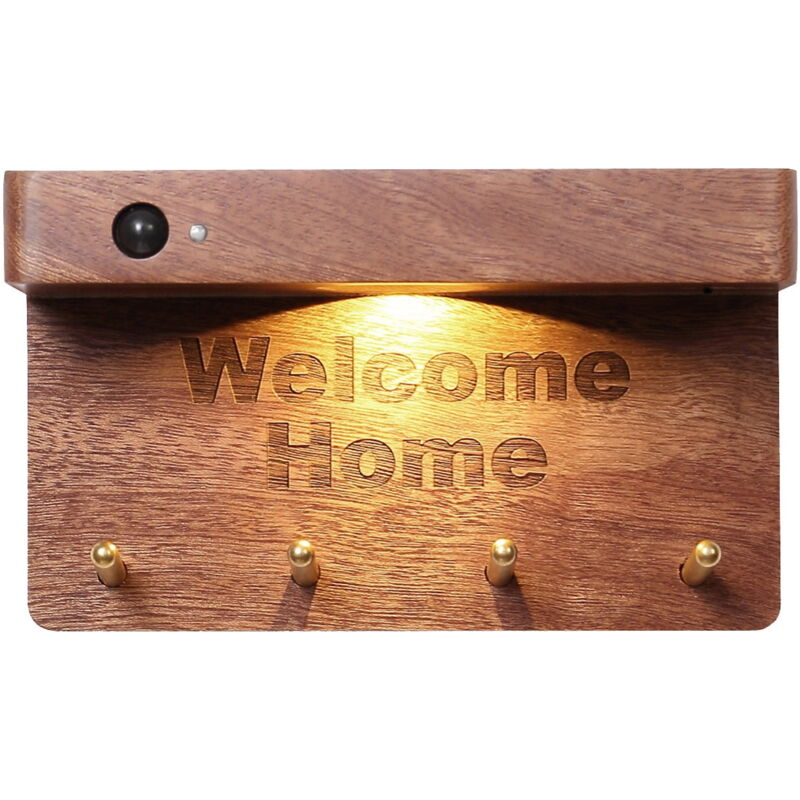 Feiyue - Lampe à induction pour le corps humain, chargement usb, lampe murale magnétique en bois massif, support à crochets, porte-clés mural, lampe