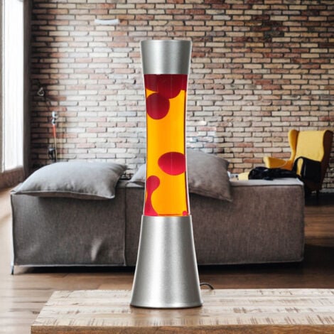 LICHT-ERLEBNISSE Lampe à lave au design rétro gris métallisé avec liquide orange et cire rouge H:39 cm G9 - Rouge, orange, argent