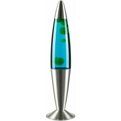 Lampe à Lave Jenny argentée au design vintage en style rétro avec liquide bleu et cire verte H:42cm - Vert, bleu, argent - Vert, Bleu, Argent
