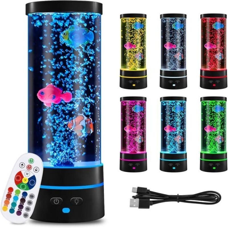 Lampe à Lave, Lampe à Bulles avec Poisson, USB Lampe à Lampe à Bulles LED 29 cm, 16 Changement de Couleur Lampe d'ambiance