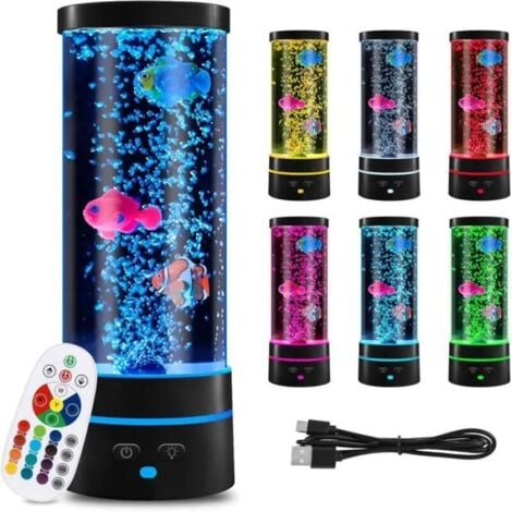 ENOWELIR Lampe à Lave, Lampe à Bulles avec Poisson, USB Lampe à Lampe à Bulles LED 29 cm, 16 Changement de Couleur Lampe d'ambiance