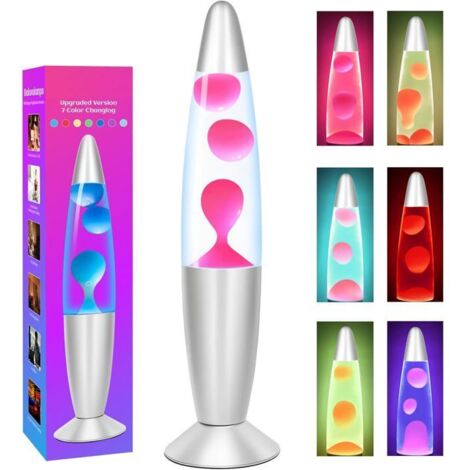 Lampe à lave LED multicolore 7 couleurs, lampe ambiance décorative 34,5 cm, cire en mouvement, lampe rétro moderne verre aluminium