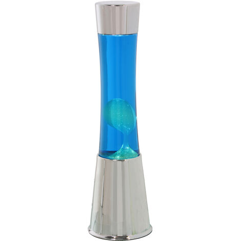 Lampe à Lave Métal Brillant Liquide Blanc/Bleu +Ampoule Repu °11X39 Cm Noir Câble : 150 Cm