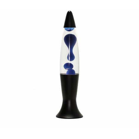 LICHT-ERLEBNISSE Lampe à lave Roxy au design vintage noir avec liquide clair et cire bleue H:40 cm G9