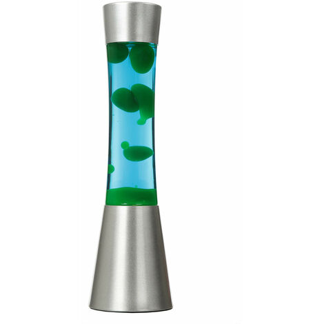 Lampe à lave SANDRO au design rétro argenté avec liquide bleu et cire verte H:39 cm E14 - Vert, bleu, argent