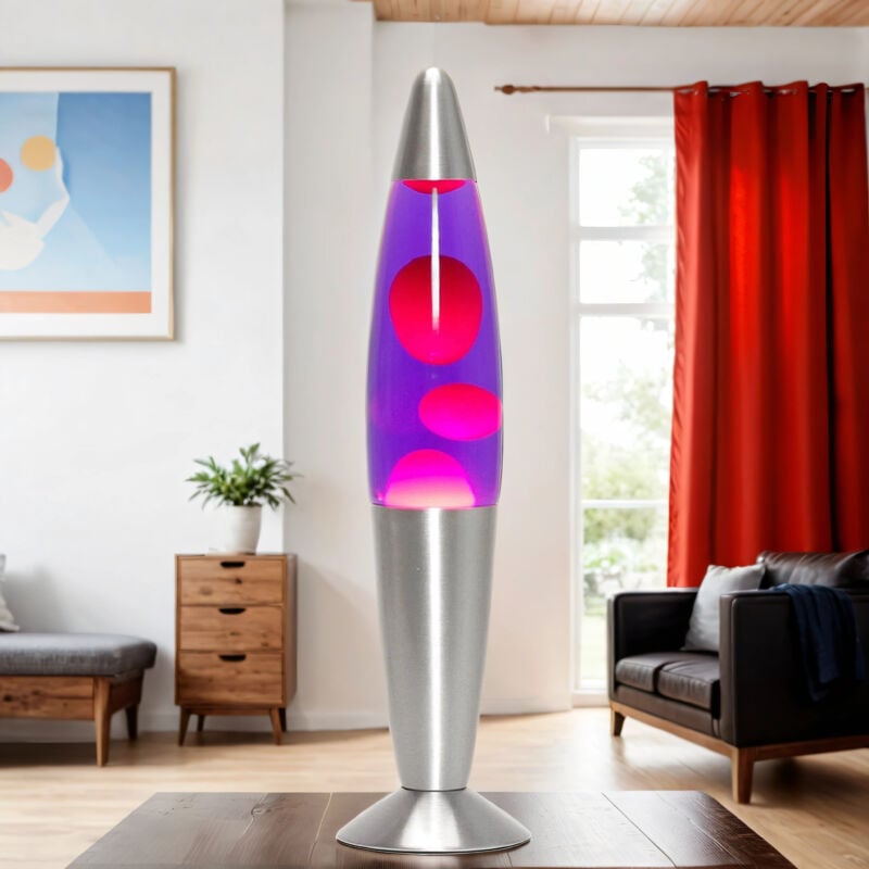 Licht-erlebnisse - Lampe à Lave timmy au design rétro avec cire rouge et liquide violet H:36cm G9