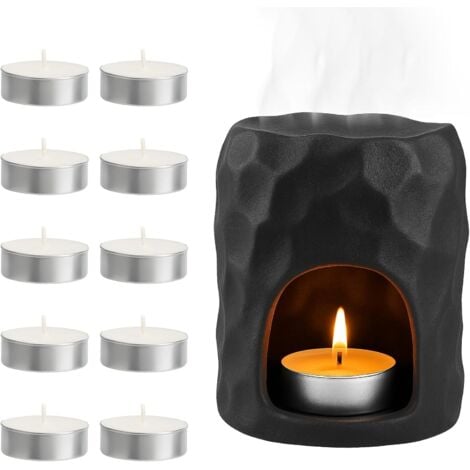 Lampe à parfum en céramique - Lampe parfumée en céramique avec 10 bougeoirs - Lampe aromatique pour huiles essentielles - Diffuseur d'huile et de cire - H 10,6 cm x l 8 cm