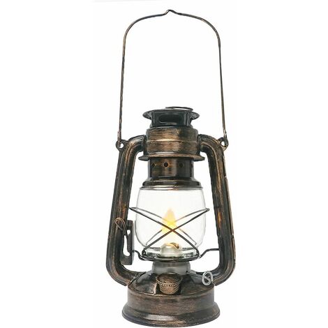 Lampe à pétrole, lampe à pétrole rétro de 24 cm, lanterne brûlante de lampe à kérosène à suspension vintage en fer pour une utilisation en intérieur et en extérieur (marron foncé)
