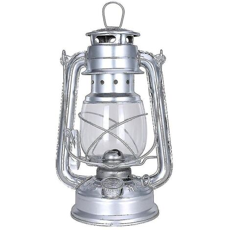 Lampe à pétrole rétro classique de 25 cm, à intensité variable, couleur argent.