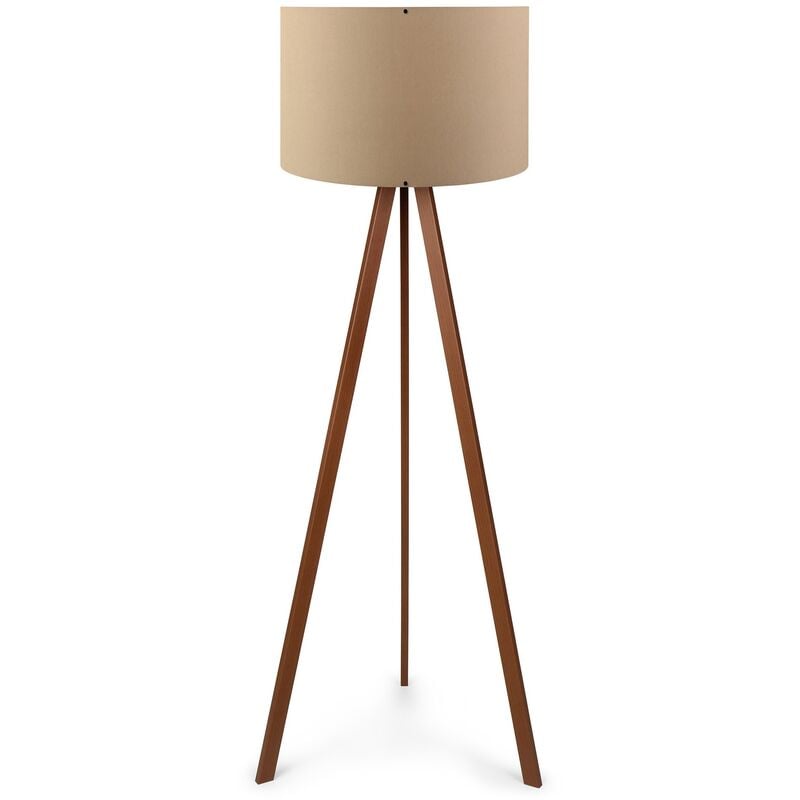 Lampadaire abat-jour droit 70% mdf / 30% pvc tissu, beige trépied foncé, collection Tanganyika, 38x38x140, prise e 27