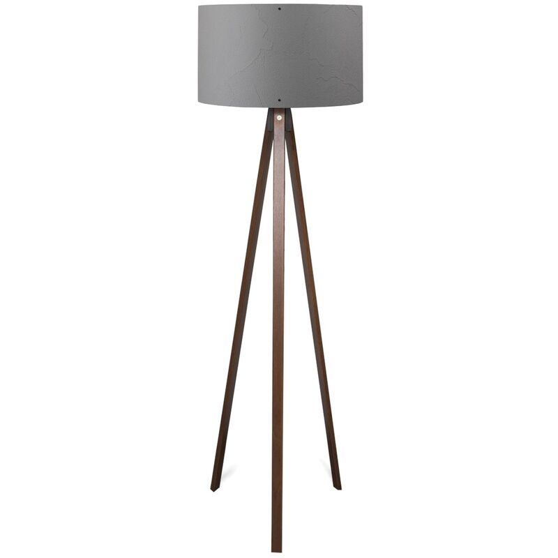 Lampadaire tripode gris foncé avec abat-jour gris foncé 100% mdf, gris foncé, collection Tanganyika, 38x38x140, prise e 27 Max 60 w