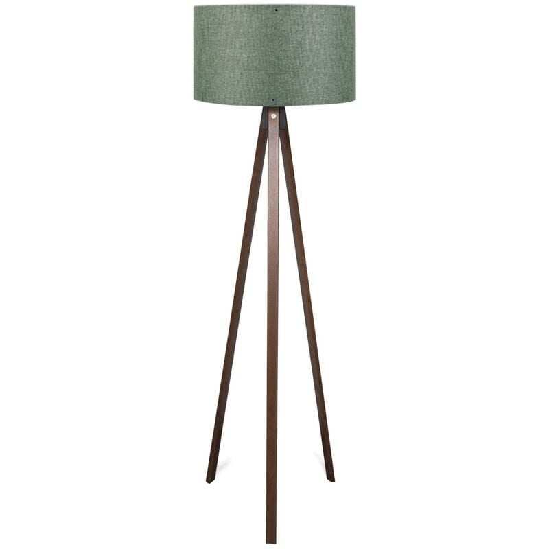 Lampadaire tripode foncé avec abat-jour vert 100% mdf, relief vert, collection Tanganyika, 38x38x140, prise e 27 Max 60 w